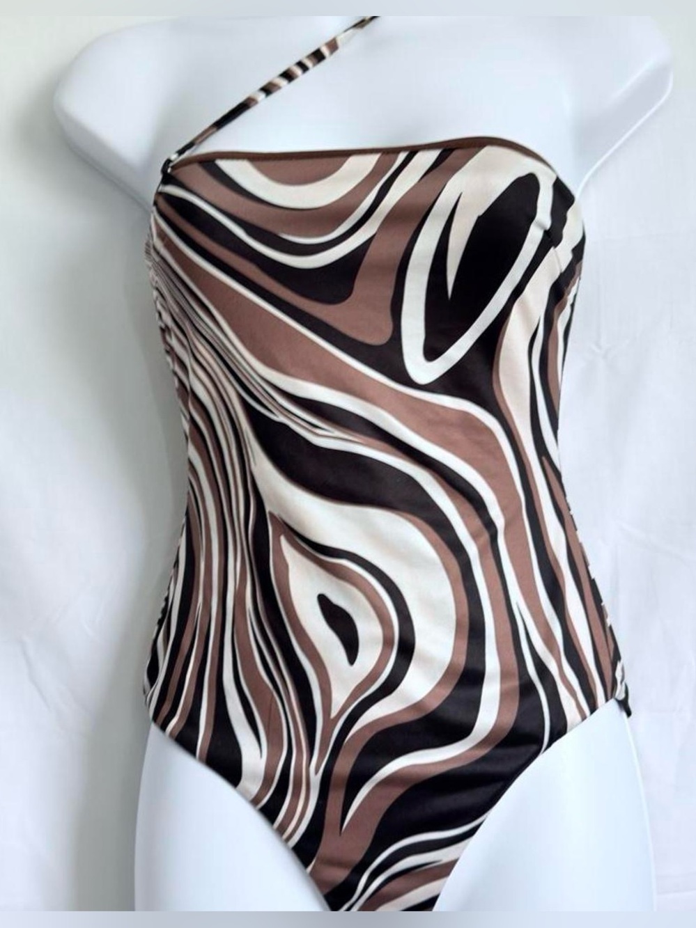 brown swirl one shoulder bodysuit